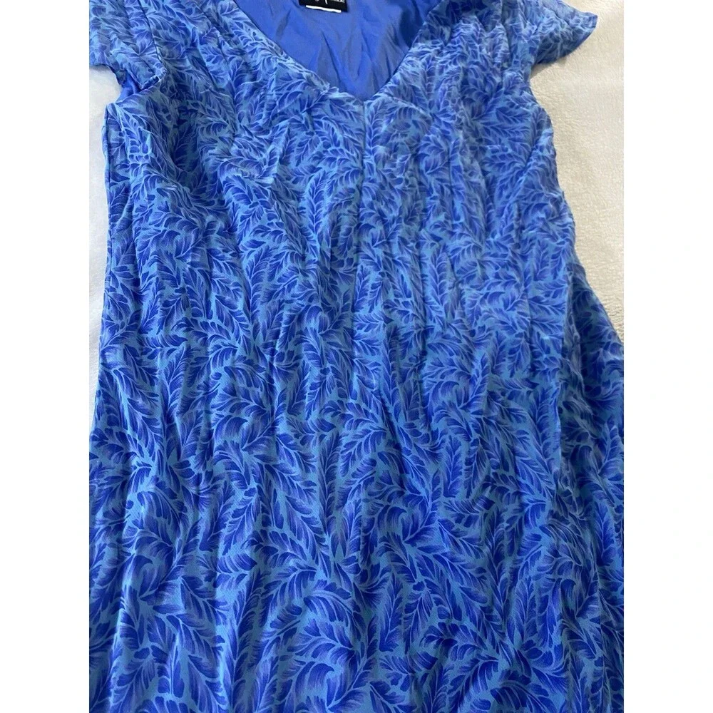 VTG Y2K Positive Attitude Womens M Blue Leaf Chiffon Asymmetrical Hem Midi Dress